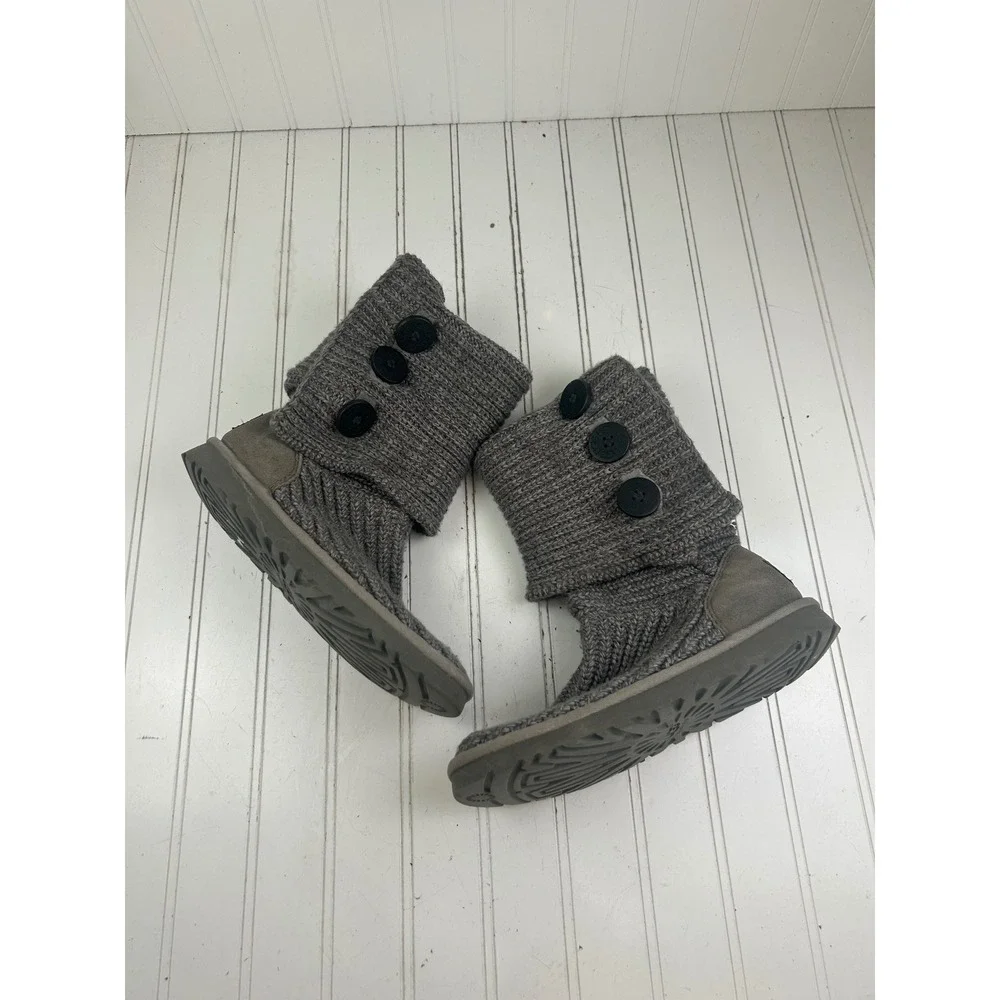 UGG Classic Cardy Gray Knit Button Tall Boots Women's Size 7